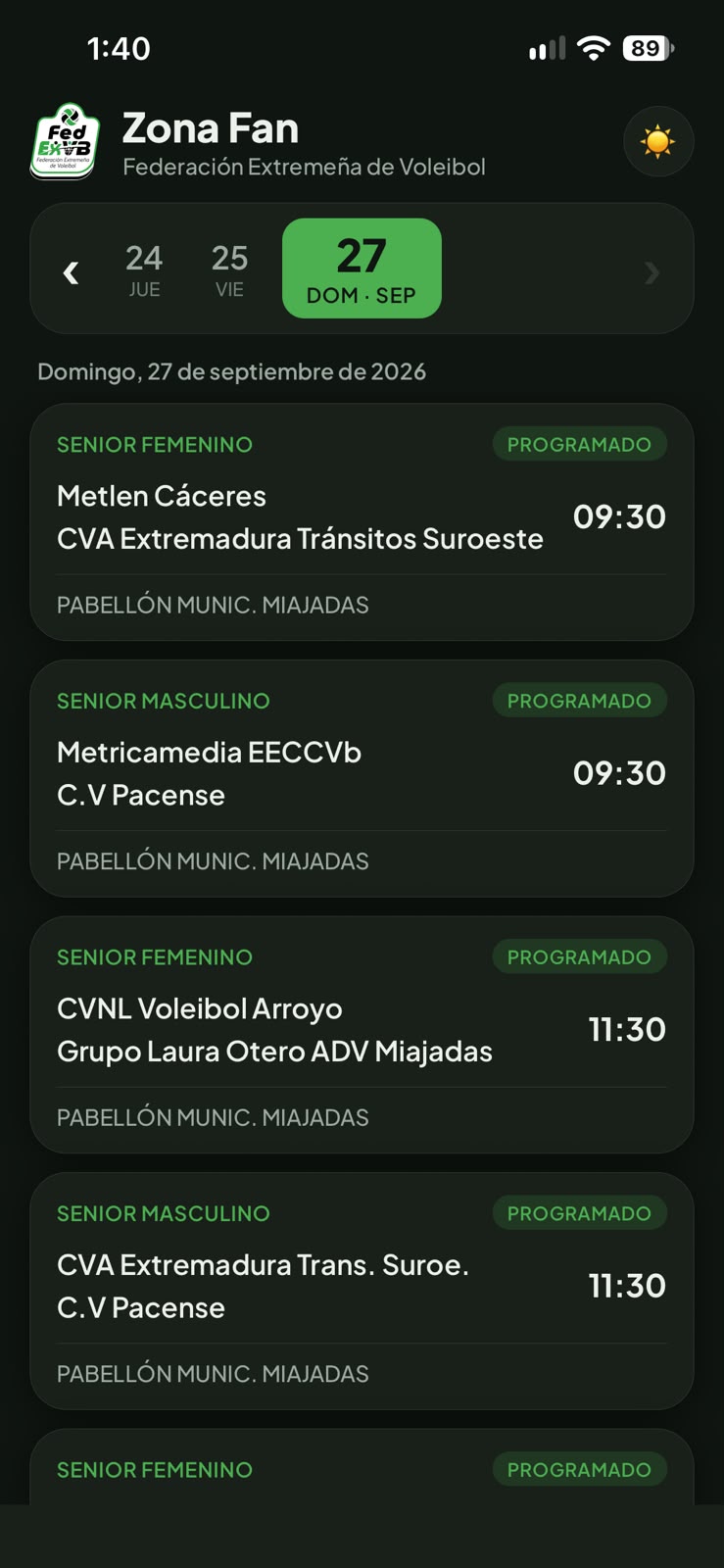 Zona Fan VB: calendario del domingo con partidos programados