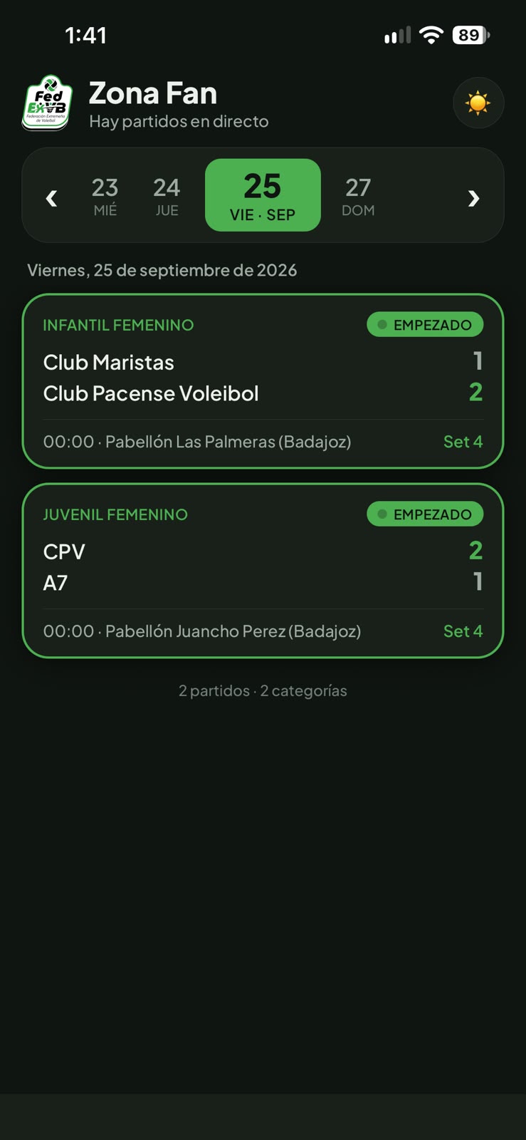Zona Fan VB: lista de partidos en directo con el set en juego