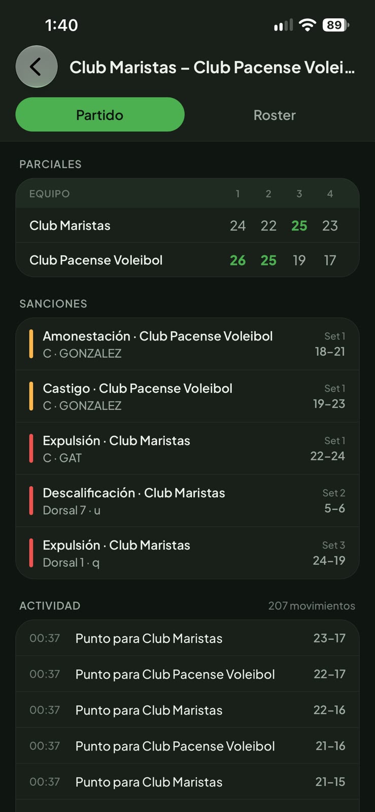 Zona Fan VB: parciales, sanciones y registro punto a punto del partido